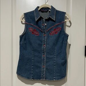 Vintage Western Roper Denim Vest with Red Details & red snap buttons